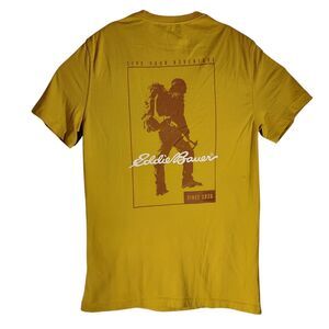 Eddie Bauer tshirt mens M Medium mustard yellow hiking graphic tee EM41TE121